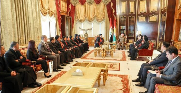 مسعود بارزاني يستقبل وفداً رفيع المستوى من الكنيسة السريانية الكاثوليكية في العالم